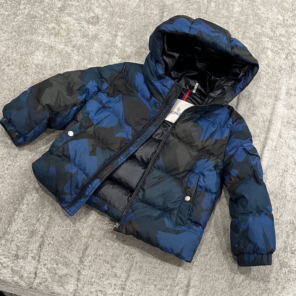 Moncler Blue and Black Patterned Puffer Jacket